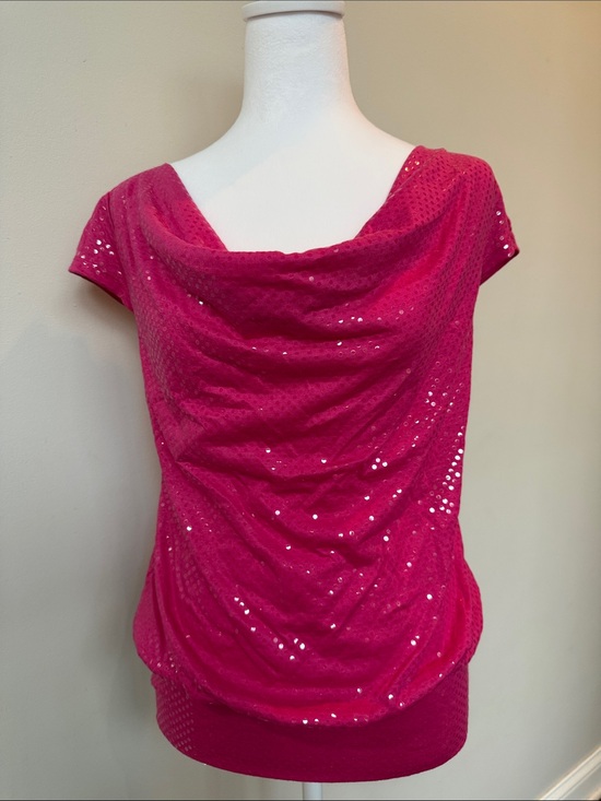 Express Tops - Express Women's Hot Pink Sequin Drape Neck Short Sleeve Top